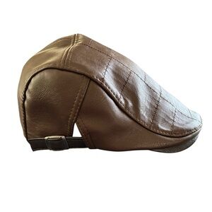 Cabbie Newsboy Faux Leather Vegan Patchwork Hat OS  Dk Brown Black Adjustable